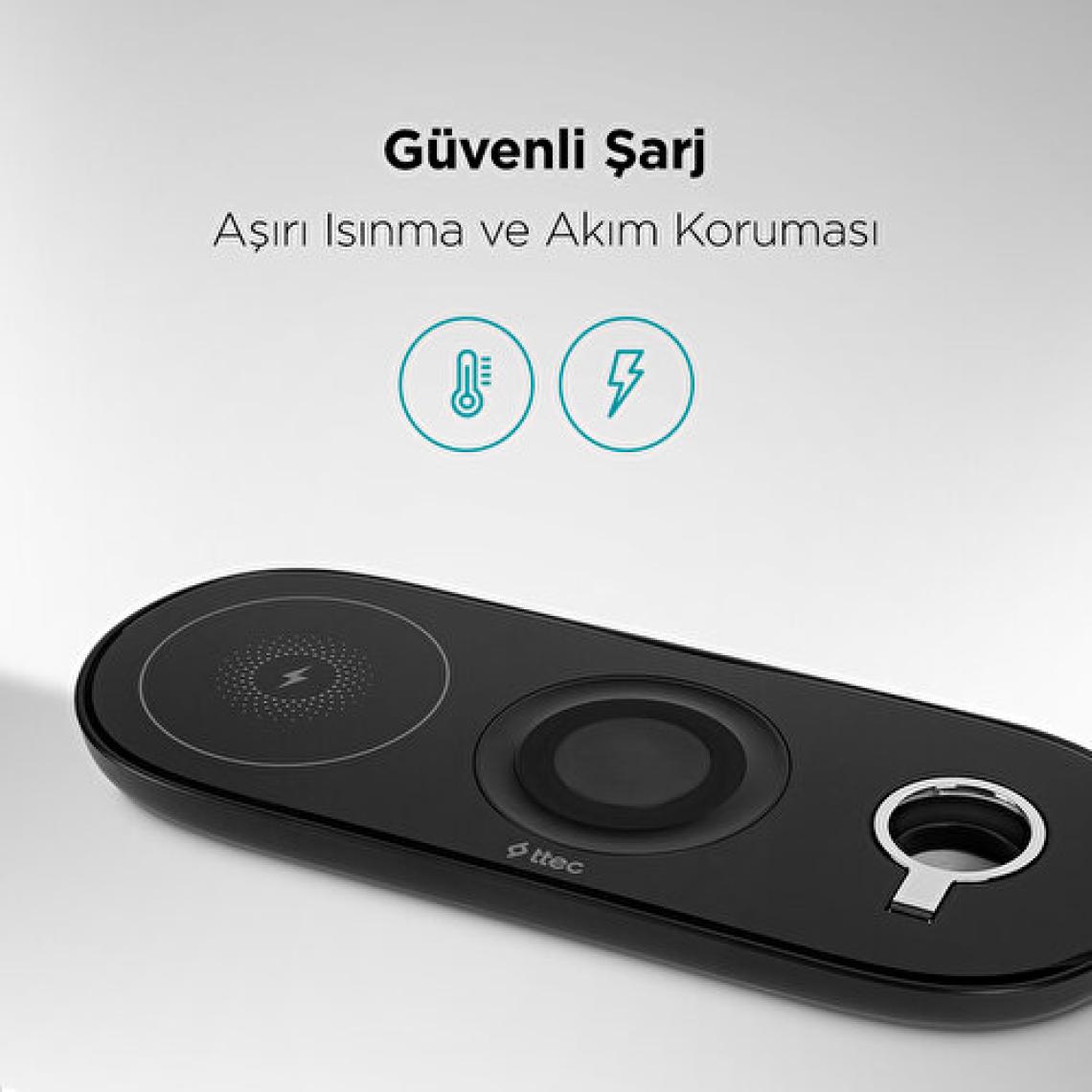 ttec AirCharger Trio 3’ü 1 Arada iPhone + Apple Watch + AirPods Kablosuz Hızlı Şarj Aleti-Siyah