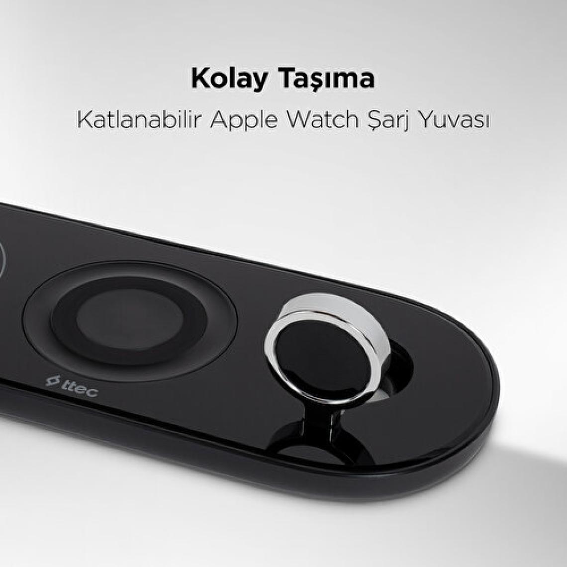 ttec AirCharger Trio 3’ü 1 Arada iPhone + Apple Watch + AirPods Kablosuz Hızlı Şarj Aleti-Siyah