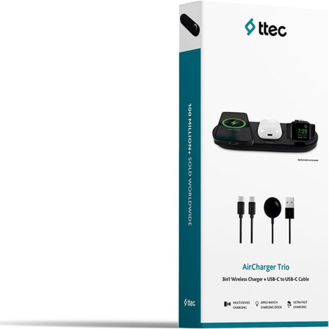 ttec AirCharger Trio 3’ü 1 Arada iPhone + Apple Watch + AirPods Kablosuz Hızlı Şarj Aleti-Siyah