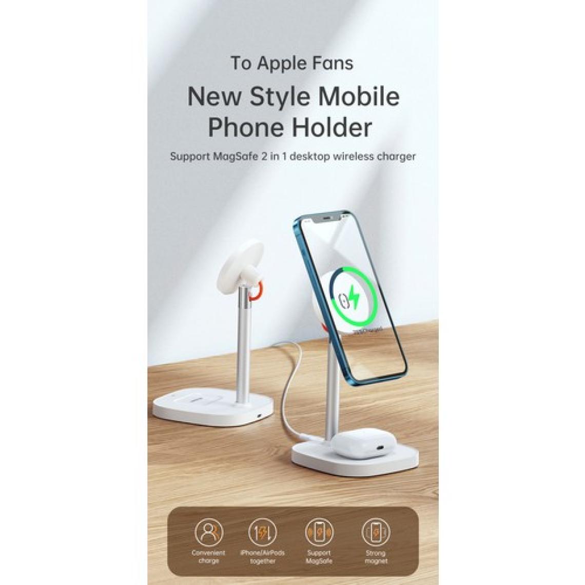 Mcdodo 2in1 15W Magsafe iPhone Uyumlu Air Pods Kablosuz Şarj Standı Beyaz CH-7340