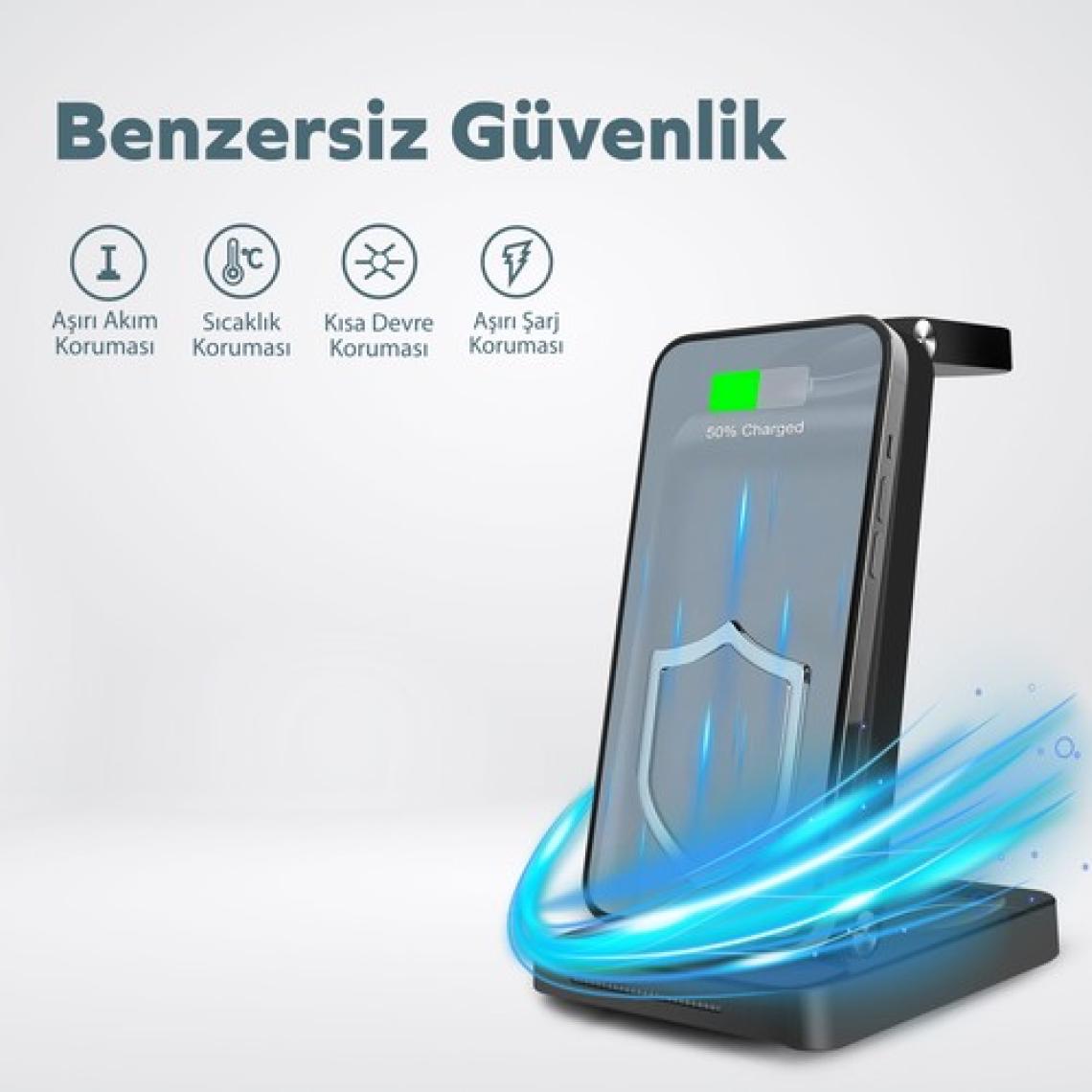 Woyax By Deji Iphone-Watch ve Magsafe Uyumlu Katlanabilir 15W Hızlı Wireless Kablosuz Şarj Standı