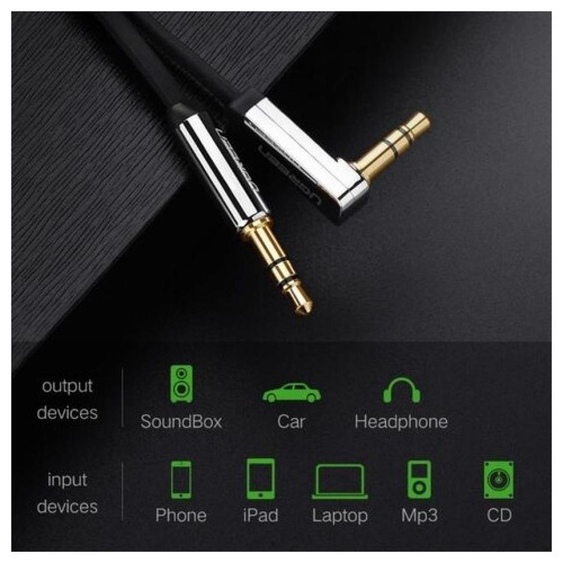 Ugreen AV119 Flat L Tipi 1.5 m 3.5mm Aux Ses Kablosu