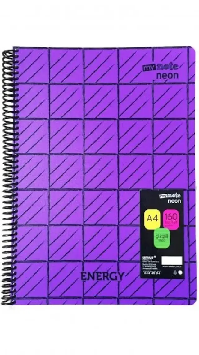 Mynote Neon Pp 160 Yaprak A4 Spiralli Çizgili Defter