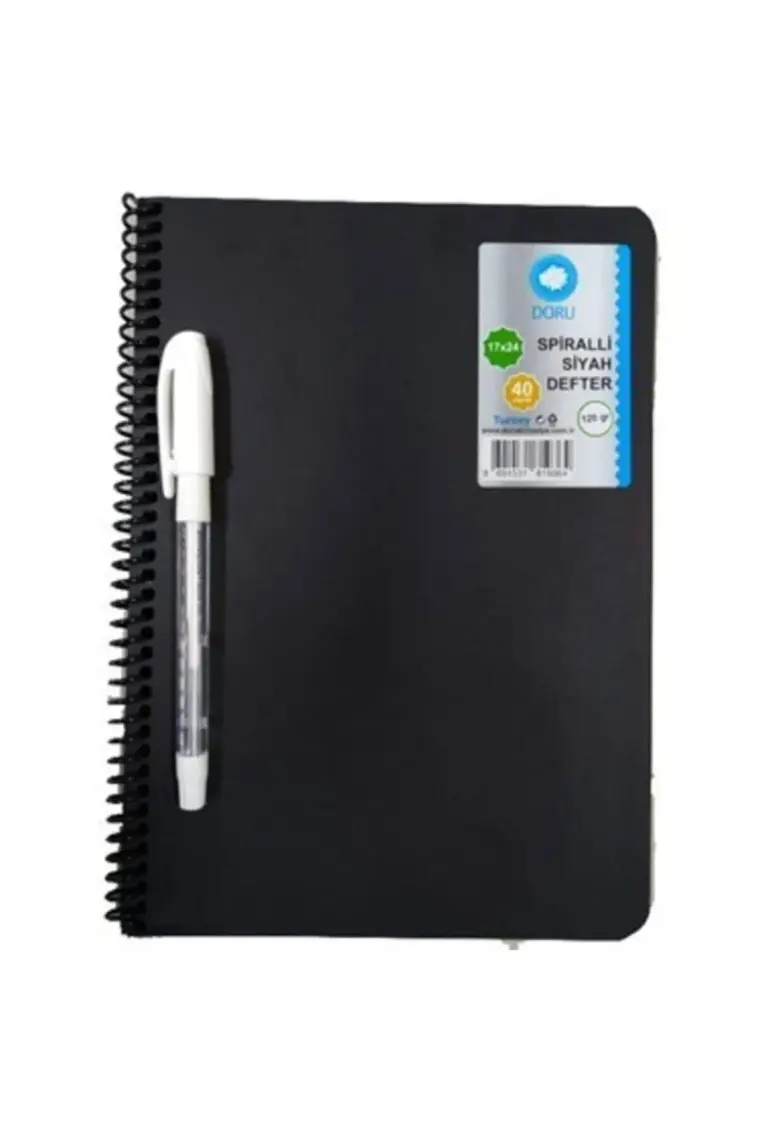 Doru 40 Sayfa Siyah Defter ve Beyaz Kalem