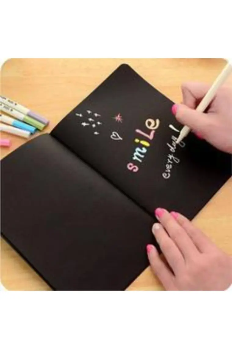 Doru 40 Sayfa Siyah Defter ve Beyaz Kalem