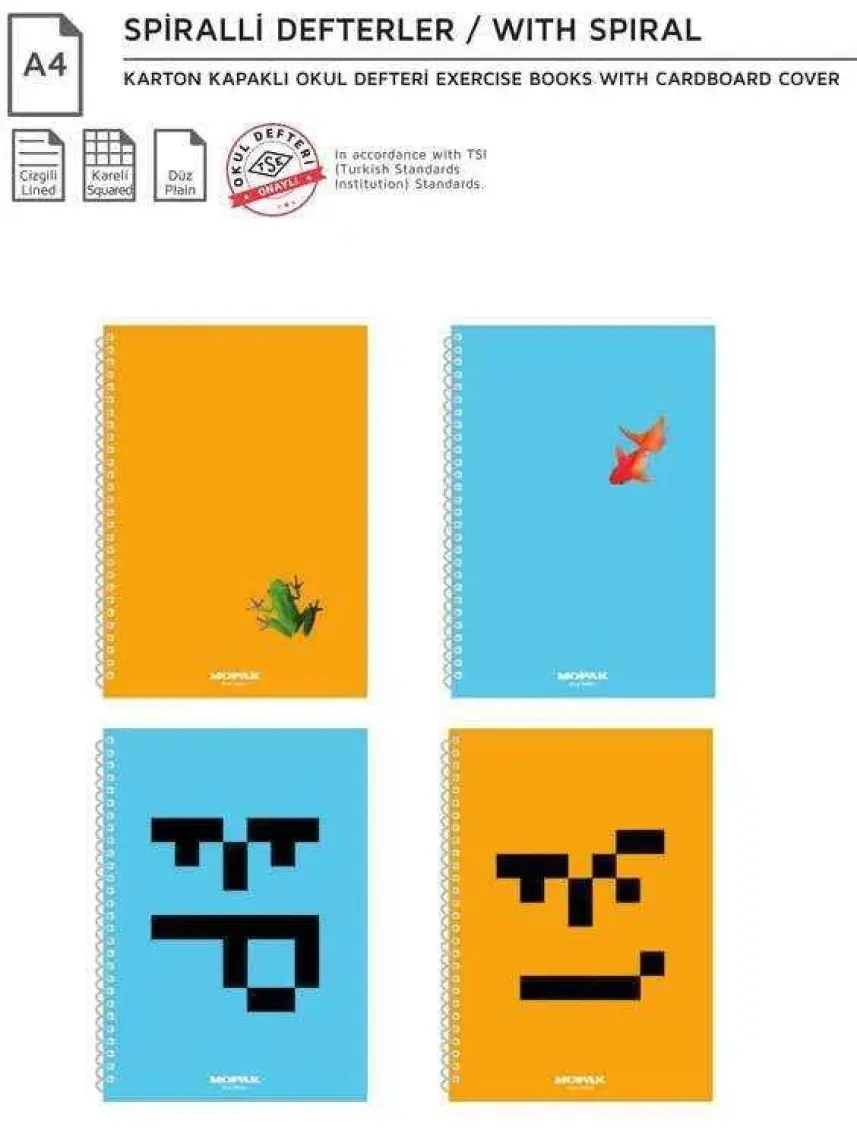Mopak 96 Yaprak Çizgili A4 Spiralli Karton Kapak Defter