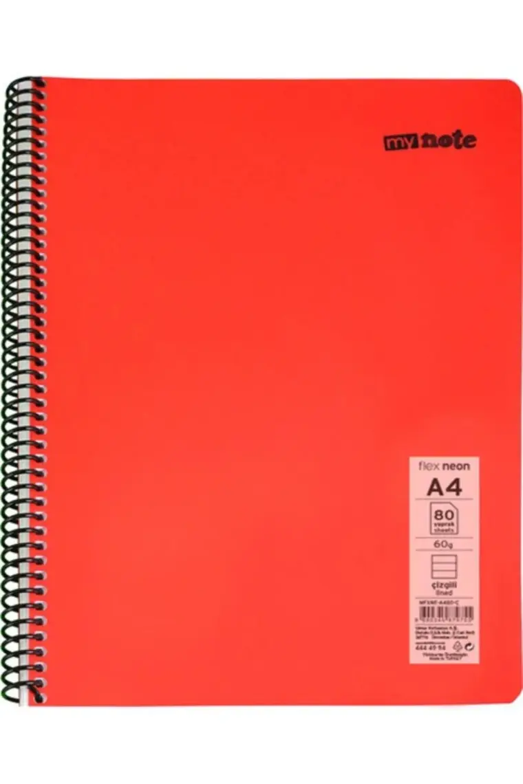 Mynote Flex Neon Defter A4 80 Sayfa 4'lü Defter Seti (2 Kareli + 2 Çizgili)