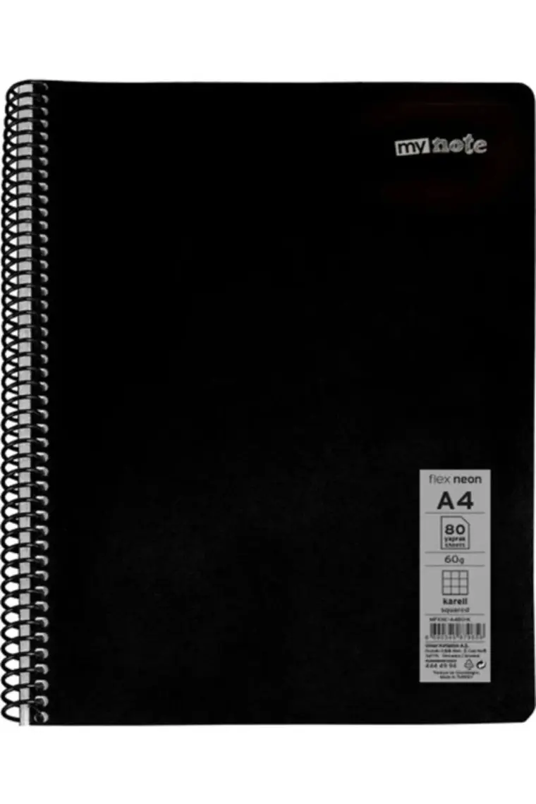 Mynote Flex Neon Defter A4 80 Sayfa 4'lü Defter Seti (2 Kareli + 2 Çizgili)
