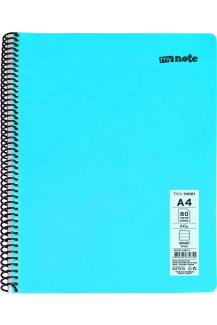 Mynote Flex Neon Defter A4 80 Sayfa 4'lü Defter Seti (2 Kareli + 2 Çizgili)