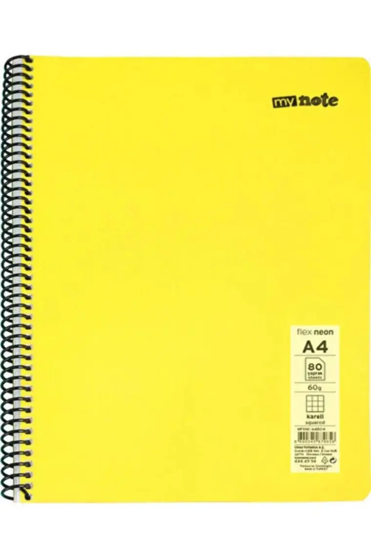 Mynote Flex Neon Defter A4 80 Sayfa 4'lü Defter Seti (2 Kareli + 2 Çizgili)