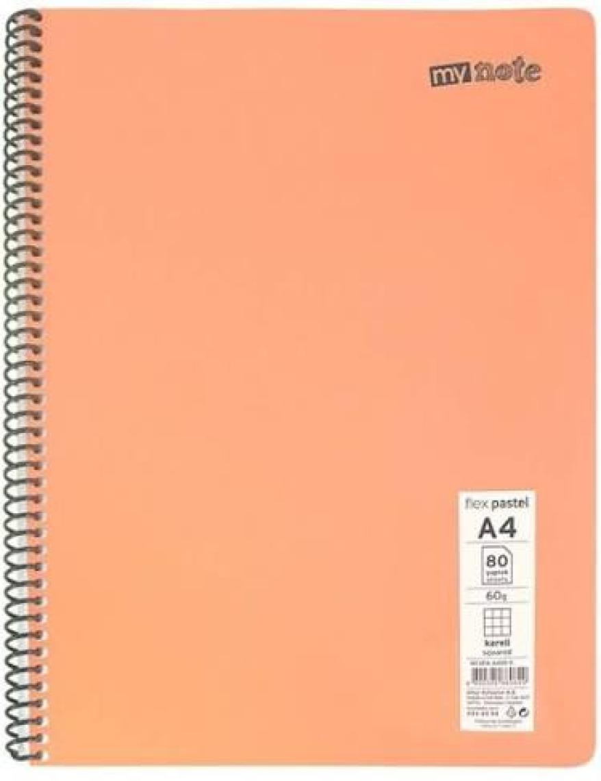 Mynote Flex Pastel Defter Spiralli Pp Kapak 80YP Kareli A4 1 Adet
