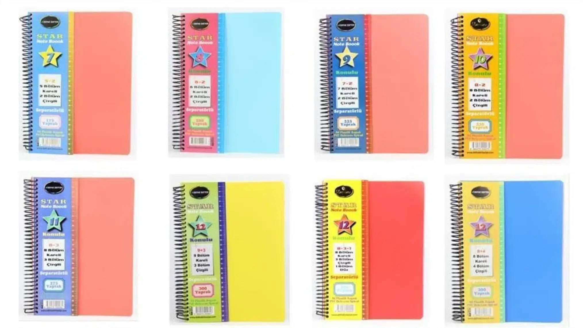 Defne Star Spiralli A4 Plastik Kapak Ayraçlı Defter 6 Kareli+2 Çizgili 200 Yaprak