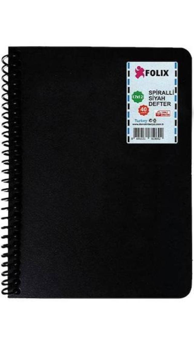 Folix Spiralli Siyah Defter 40 Yaprak