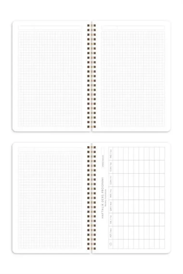 A5 Spiralli Karton Kapak 2’li Set Kareli Okul Defteri 80 yaprak, Ders Programlı Leopar