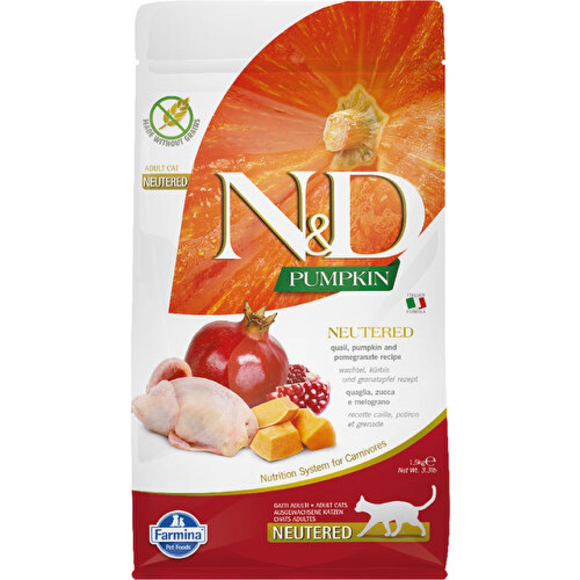 N&D Pumpkin Tahılsız Bıldırcın Etli Balkabaklı ve Narlı Kısırlaştırılmış 1.5 kg Yetişkin Kuru Kedi Maması