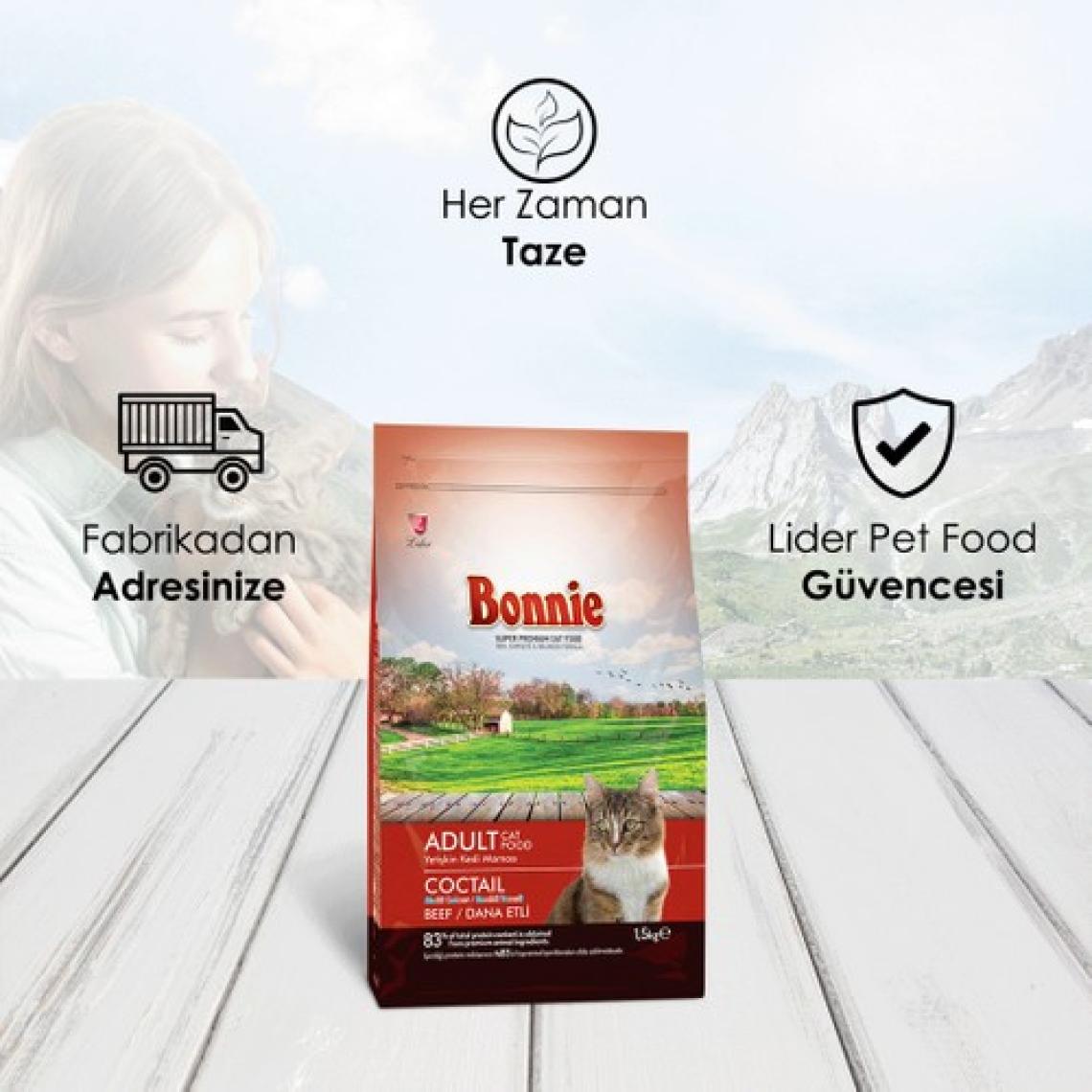 Bonnie Renkli Taneli Sığır Etli Yetişkin Kedi Maması 1,5 Kg