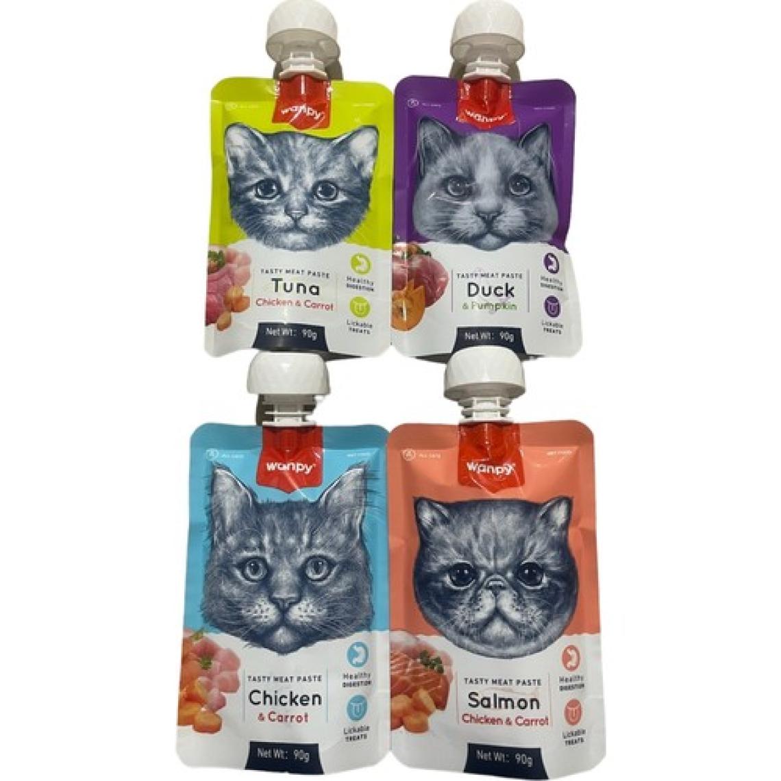 Wanpy Tasty Meat Paste Taze Sıvı Kedi Ödül Maması Kedi Ödül Maması 4X90GR