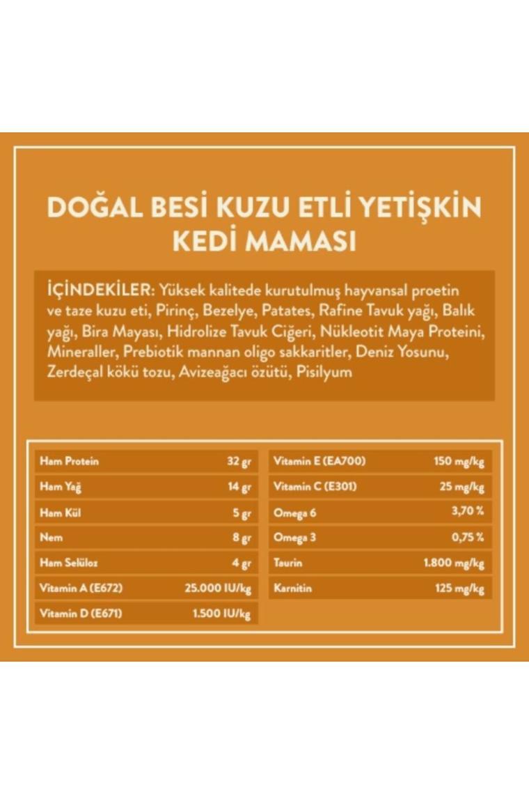 Doğal Besi Kuzu Etli Yetişkin Kedi Maması 2 Kg