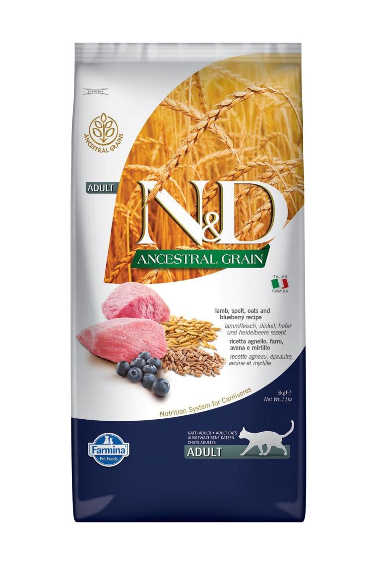 N&D Düşük Tahıllı Kuzu Etli ve Yaban Mersinli 5 kg Yetişkin Kuru Kedi Maması