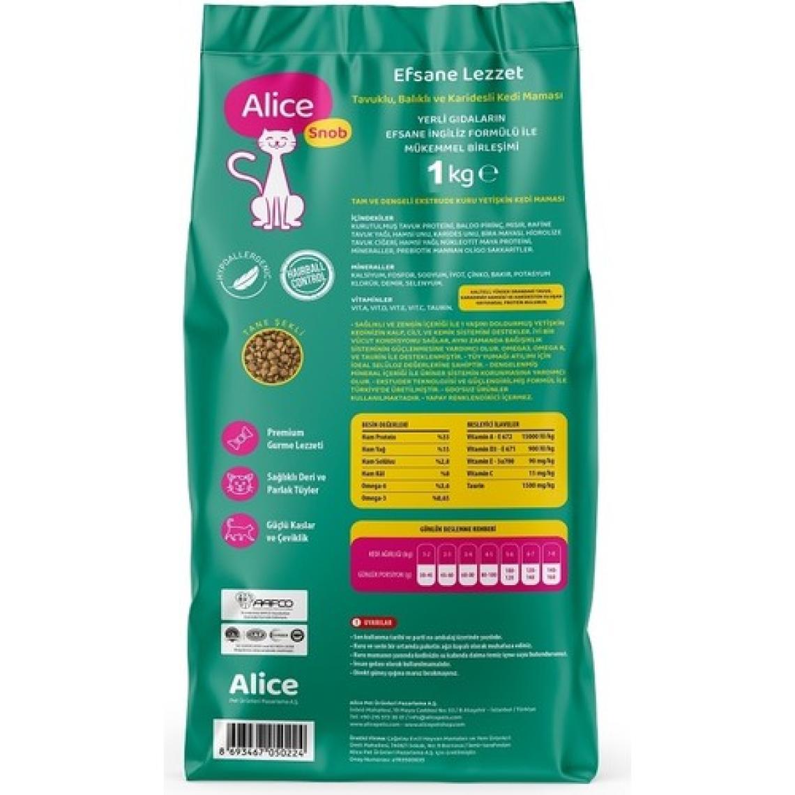 Alice Snob Yetişkin Kedi Maması 12X1KG (12 Adet 1 Kg)