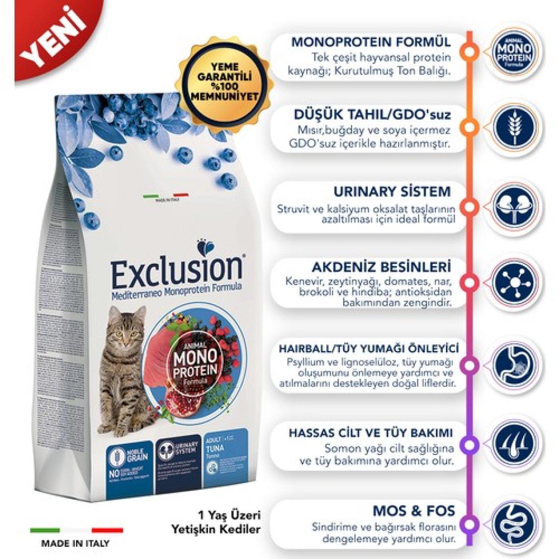 Exclusion Monoprotein Ton Balıklı 1.5 kg Yetişkin Kedi Maması