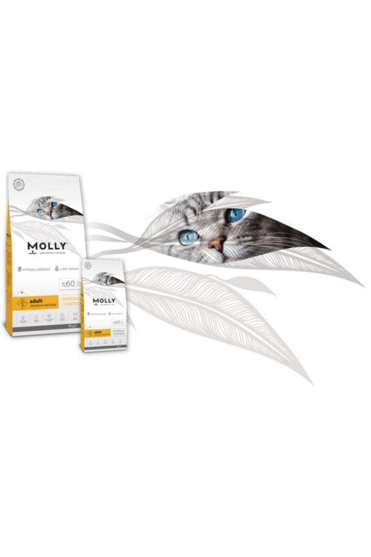 Molly Hairball Düşük Tahıllı Tavuk Etli ve Hamsili 15 kg Yetişkin Kuru Kedi Maması