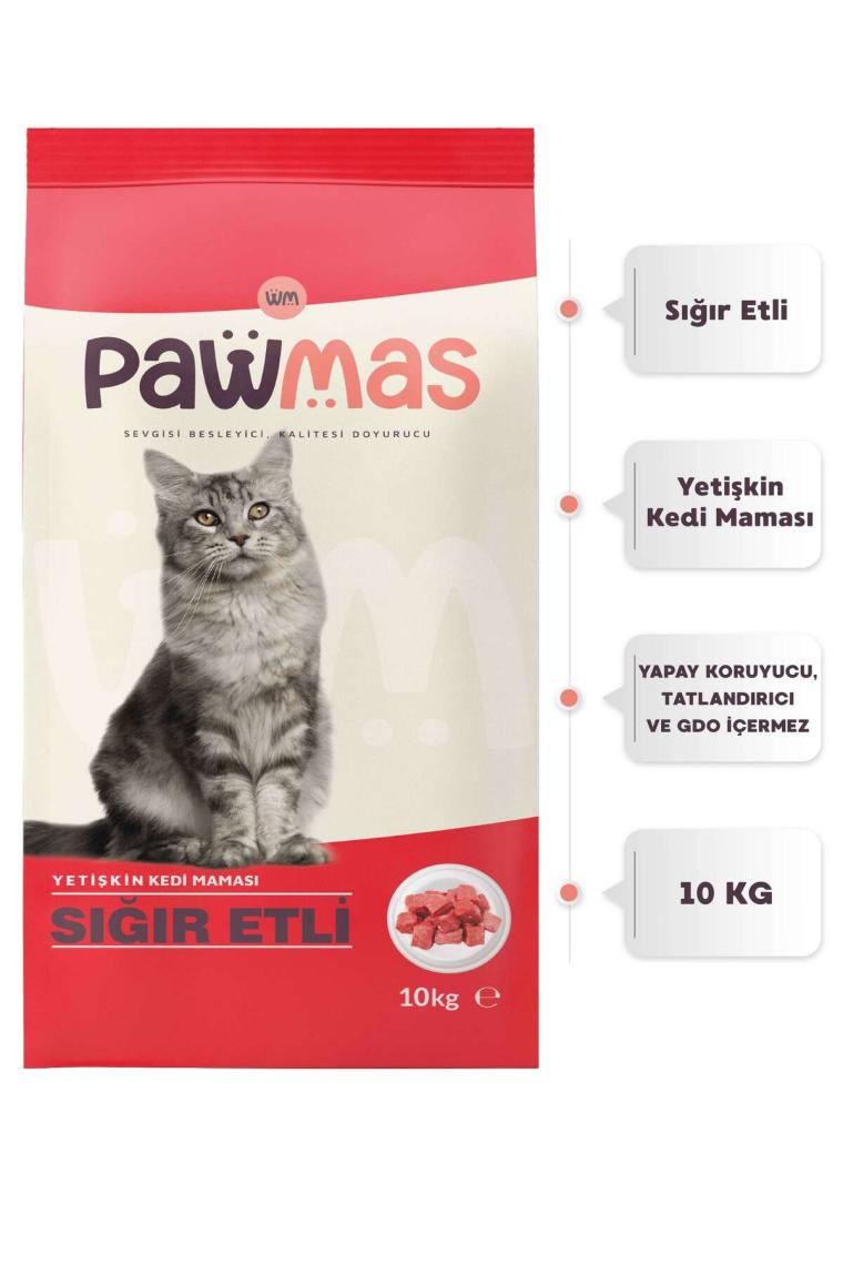 Pawmas Sığır Etli Yetişkin Kedi Maması 10 kg
