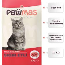 Pawmas Sığır Etli Yetişkin Kedi Maması 10 kg