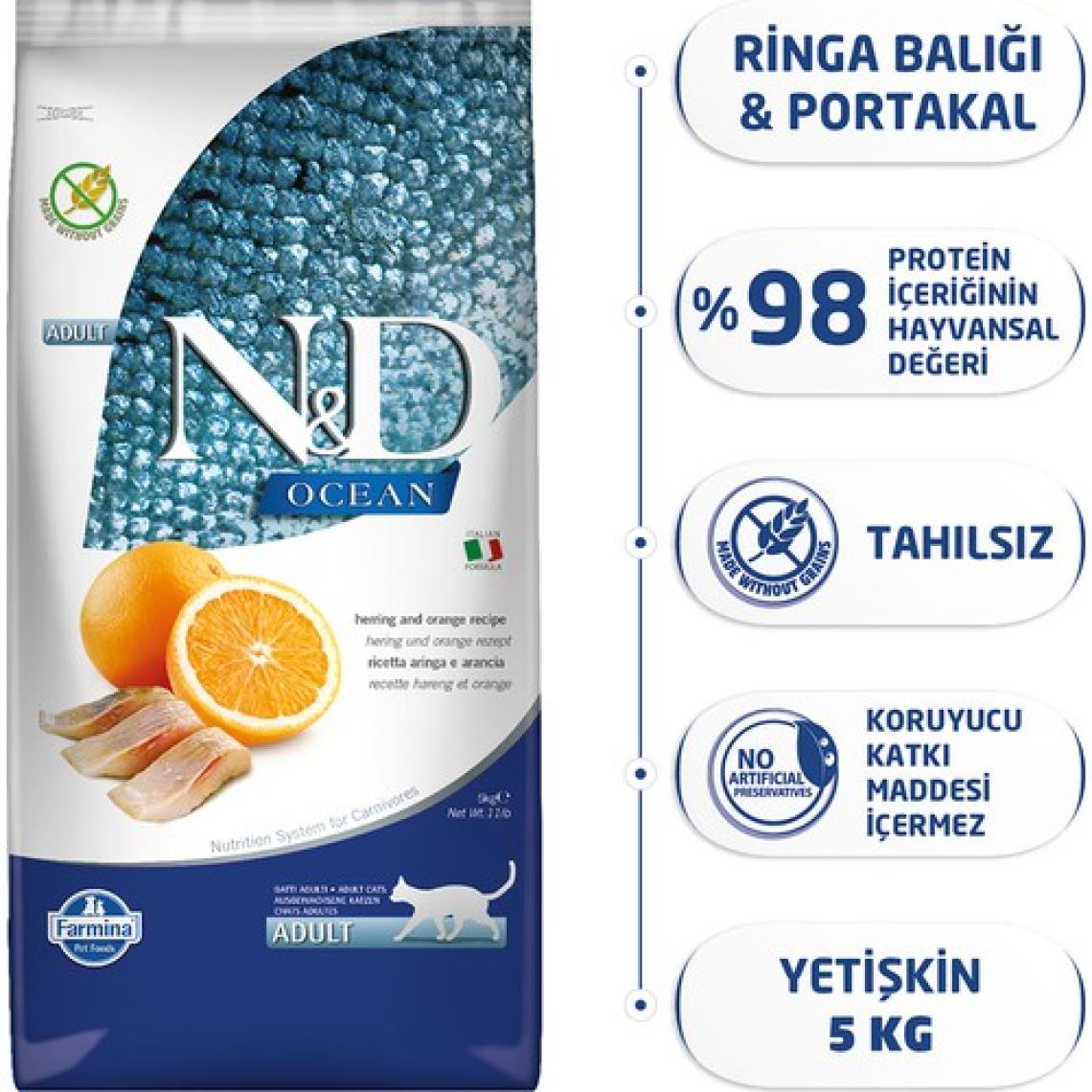 N&D Ocean Balık Ve Portakallı Tahılsız Kedi Maması 5 Kg