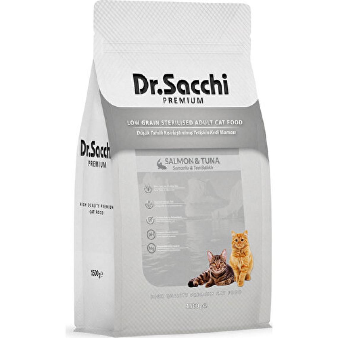 Dr. Sacchi Premium Düşük Tahıllı Somonlu ve Ton Balıklı Kısırlaştırılmış 1.5 kg Kedi Maması