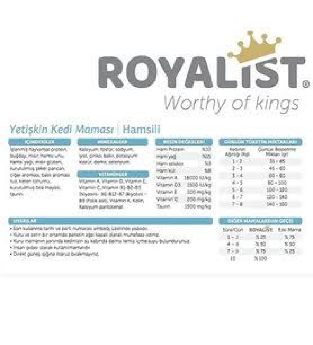 Royalist Premium Hamsili Yetişkin Kedi Maması 15 kg