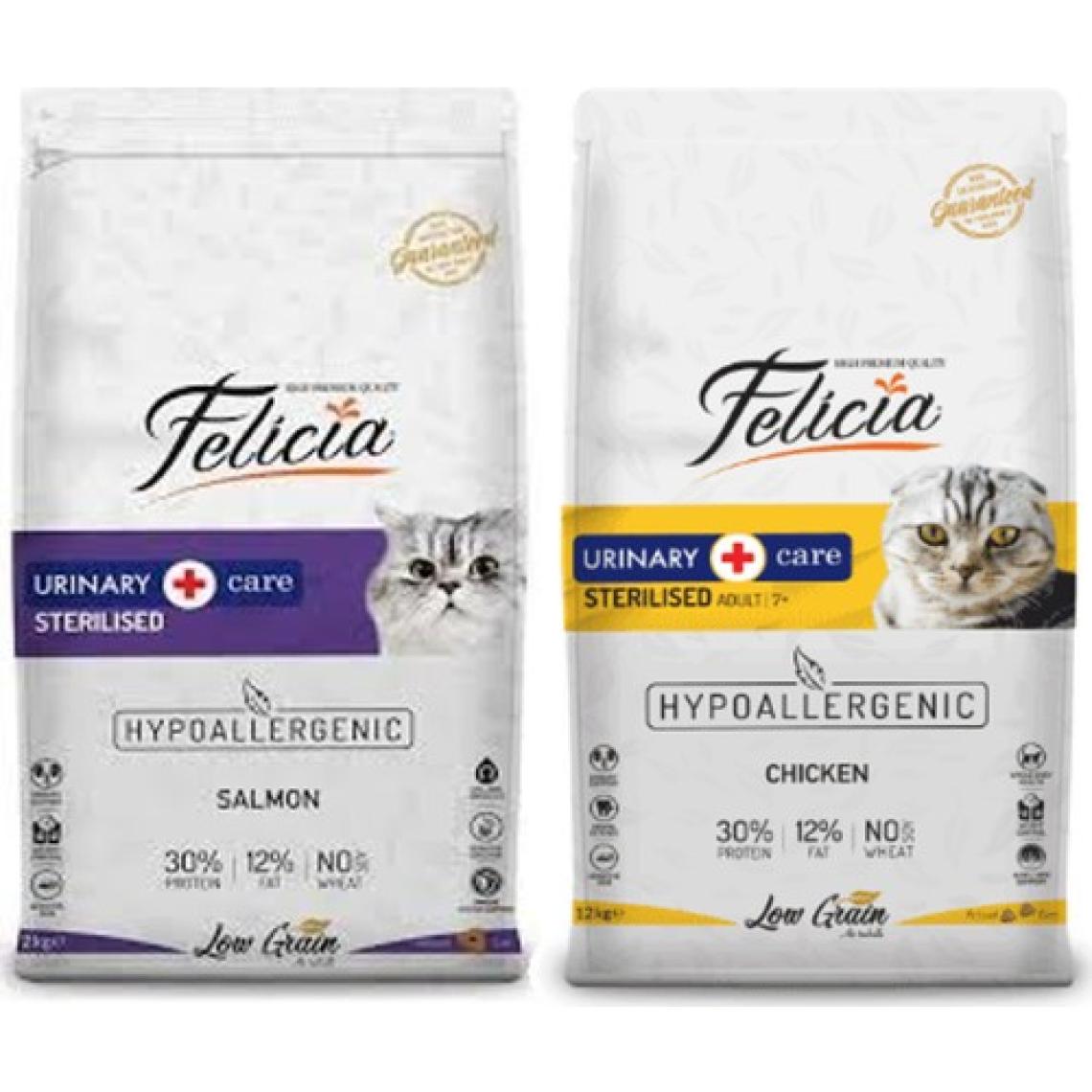 Felicia Adult Cat Light & Sterilised Somonlu Kısır Yetişkin Kedi Maması 2 kg + Felicia Az Tahıllı Tavuklu Hypoallergenic Sterilised Kısır Yetişkin Kedi Maması 2 kg