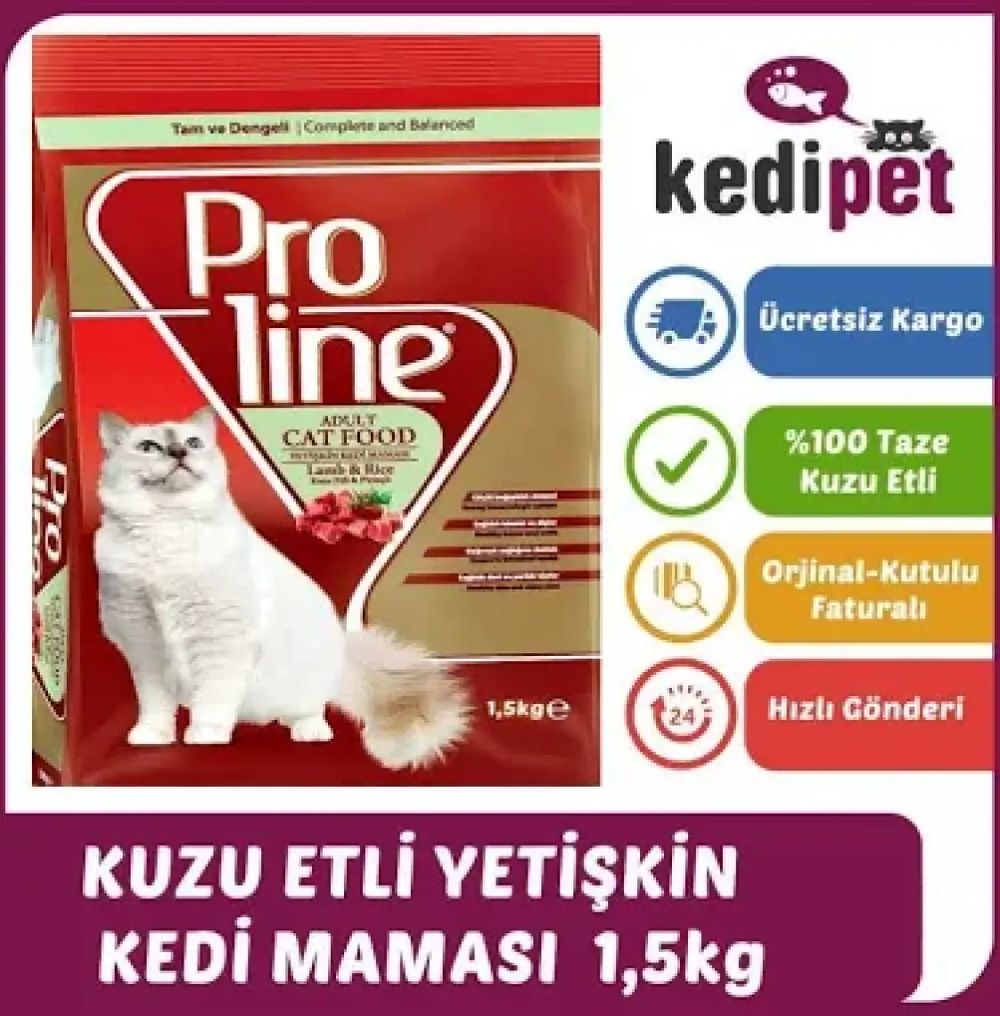 Proline Cat Lamb & Rice Kuzu Etli & Pirinçli Yetişkin Kedi Maması 1.5 Kg