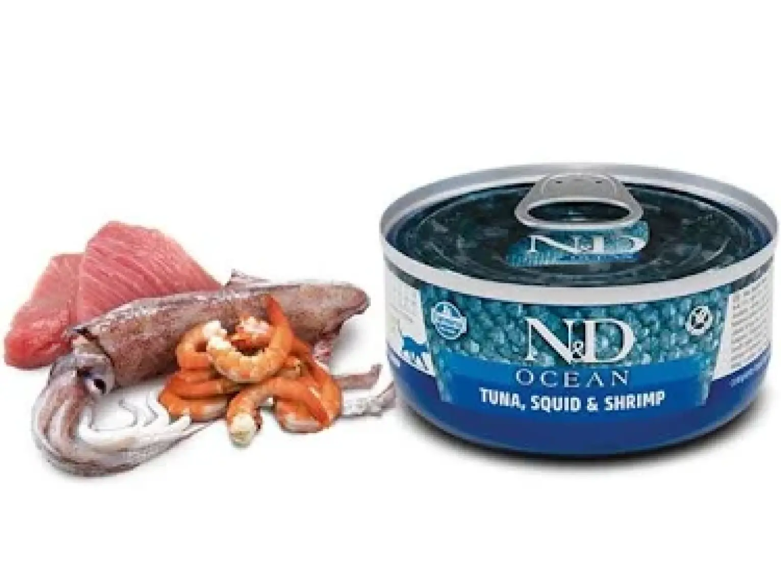N&D Ocean Levrek,Mürekkep Balığı,Karidesli Kedi Konservesi 80 gr