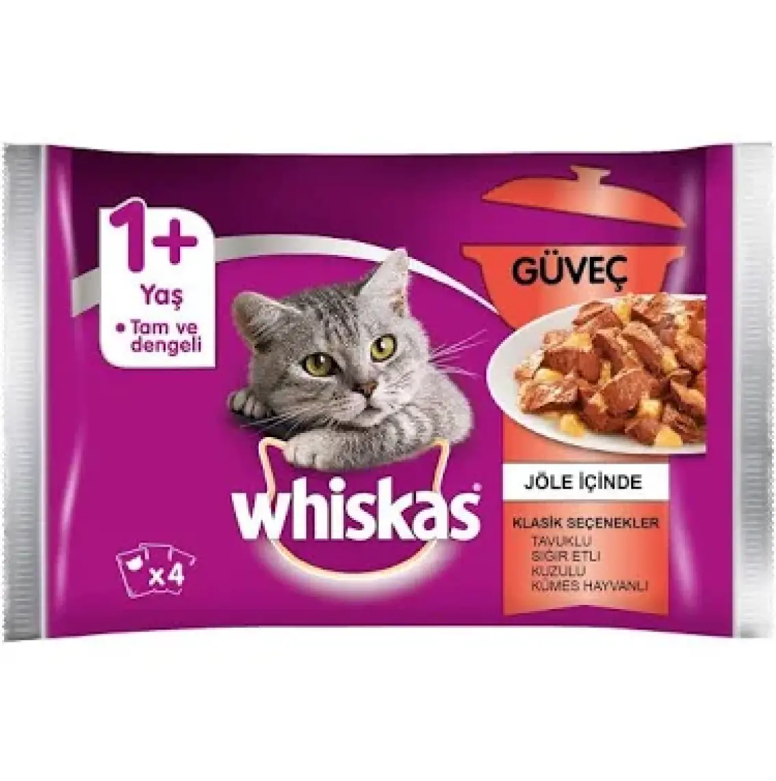 Whiskas Pouch Güveç Klasik Seçenekler Kedi Yaş Maması 4 Adet x 85 Gr