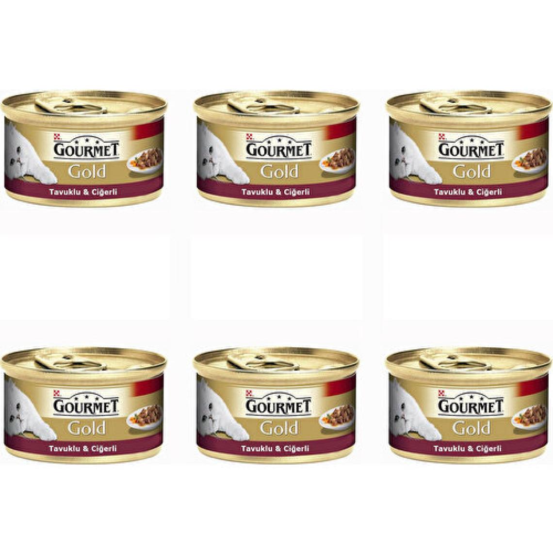Gourmet Gold Soslu Parça Etli Tavuklu ve Ciğerli 85 gr 6'lı Yetişkin Konserve Kedi Maması