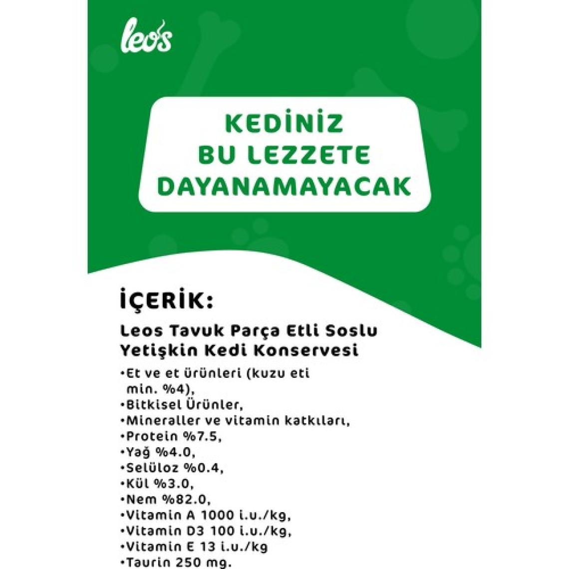 Leos Tavuk Parça Etli Soslu Kedi Konservesi 12x400 Gr