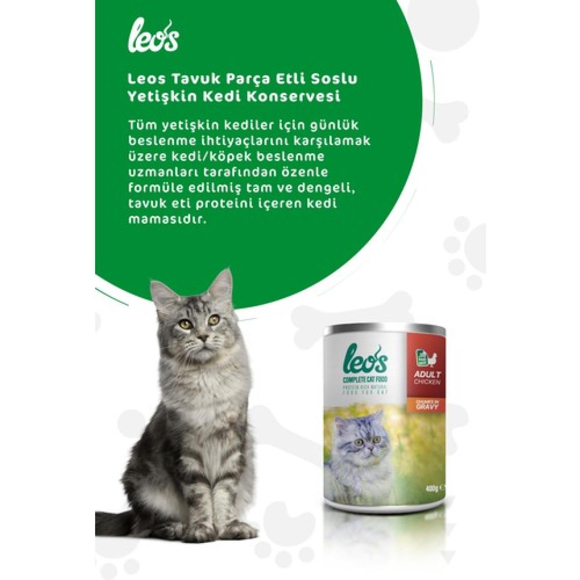 Leos Tavuk Parça Etli Soslu Kedi Konservesi 12x400 Gr