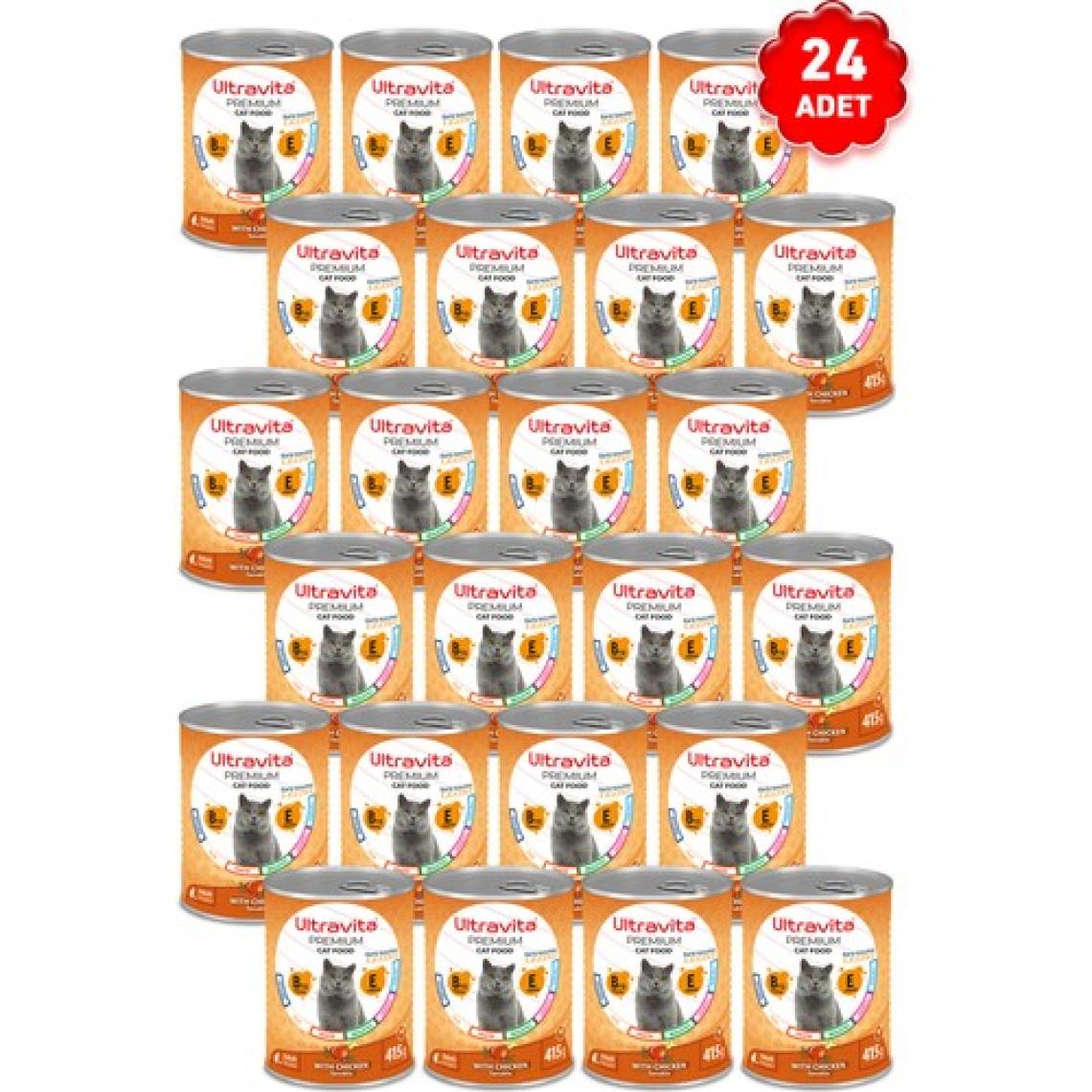 Ultravita Premium Yüksek Proteinli Tavuk Etli Konserve Yaş Kedi Maması 415GRX24 Adet
