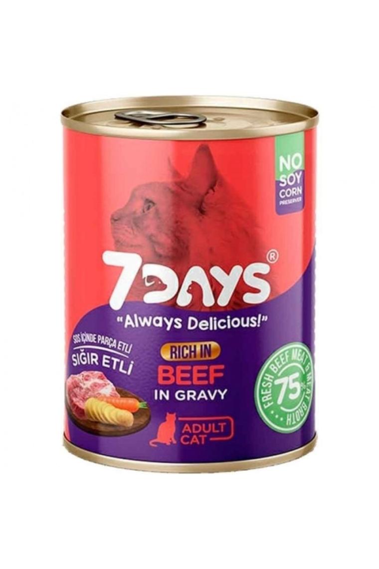 7 Days Tahılsız Sığır Etli Soslu 415 gr Yetişkin Kedi Konservesi
