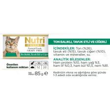 Nutri Feline Tahılsız Ton Balıklı & Tavuk Etli & Ciğerli Yaş Kedi Maması 85 gr x 12 Adet