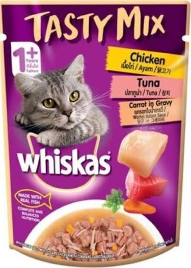 Whiskas Pouch Tastymix Sos Içinde Kuzulu Tavuklu ve Havuçlu Yetişkin Kedi Konservesi 28 Adet 85 gr