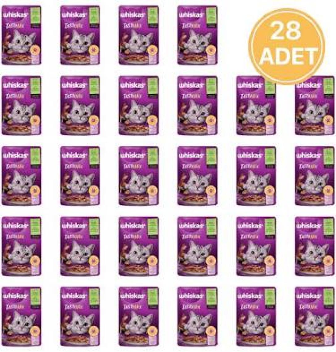 Whiskas Pouch Tastymix Sos Içinde Kuzulu Tavuklu ve Havuçlu Yetişkin Kedi Konservesi 28 Adet 85 gr