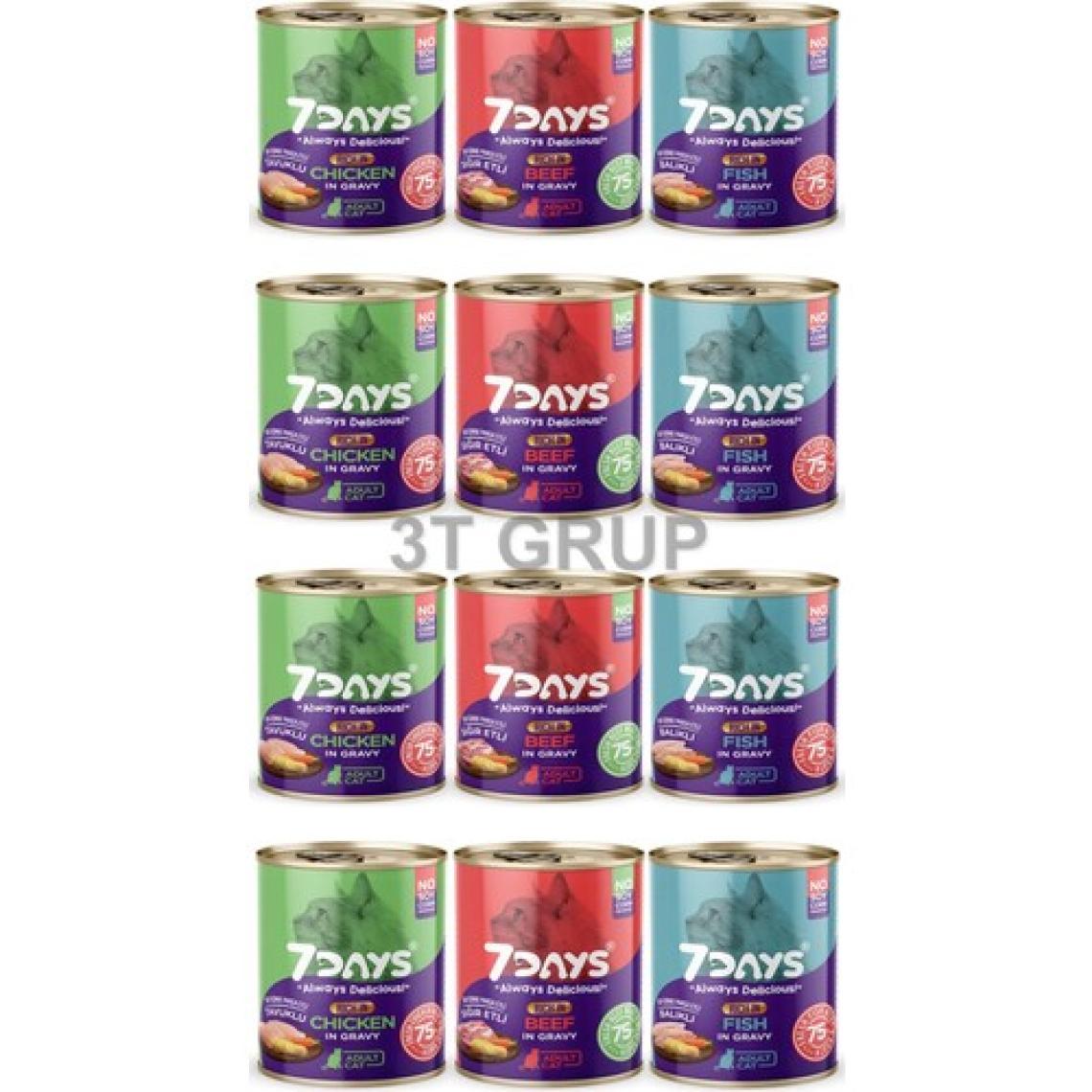 7days Karışık Kedi Konservesi Yetişkin 3 Çeşit 415 gr x 12 Adet