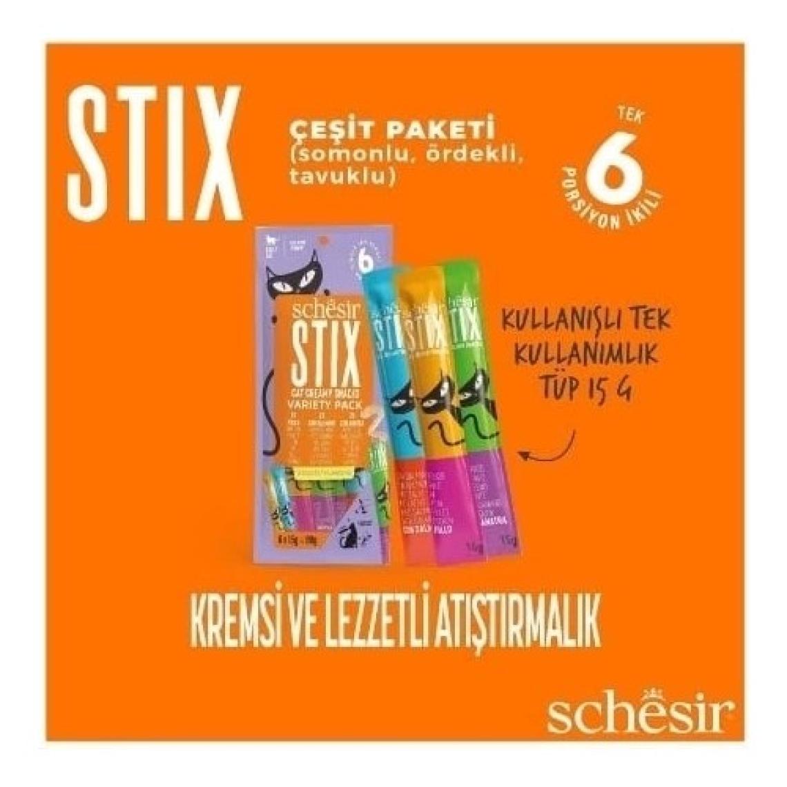 Schesir Cat Stick Karışık Lezzetli Sıvı Kedi Ödül Maması 6 Adet 15 Gr