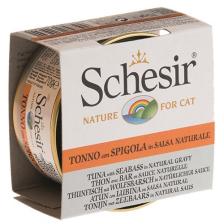 Schesir Cat Broth Naturel Sauce 70Gr - Ton Balıklı Ve Levrek Etli Kedi Konservesi
