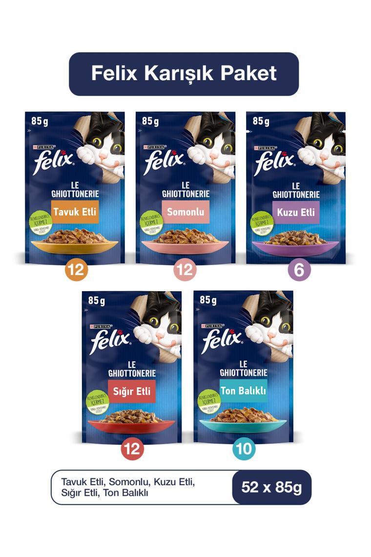 Felix Karışık Yaş Kedi Maması 85 gr x 52 Adet