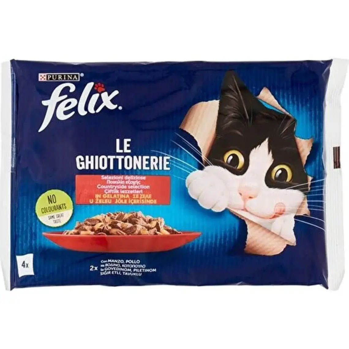 Felix Multipack Sığır ve Tavuk Etli Yetişkin Yaş Kedi Maması 4X85GR