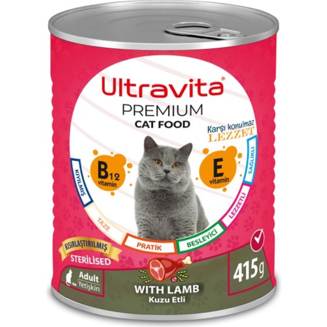 Ultravita Premium Yüksek Proteinli Sterilised Kısırlaştırılmış Kuzu Etli Konserve Yaş Kedi Maması 415GRX24ADET
