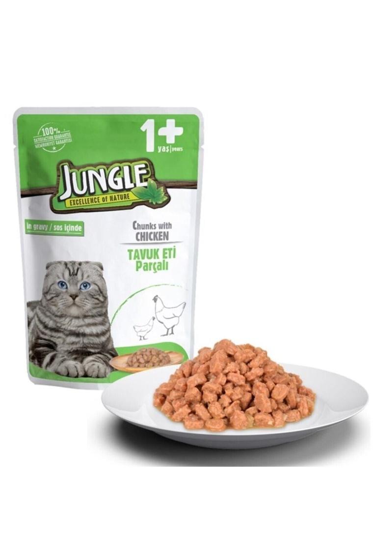 Jungle Pouch Tavuk Parçalı Jöleli 100 gr Yetişkin Kedi Konservesi